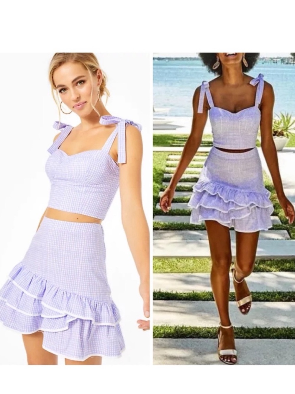 Lilly Pulitzer Rosalie Mini Skirt Lilac Gingham Mini Skirt Ruffle Tiered Size 6 - Picture 2 of 8